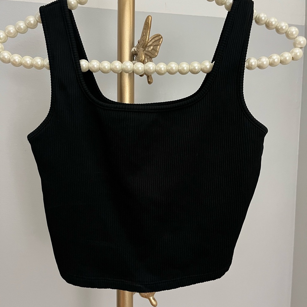 Wild Fable Black Fitted Crop Tank Top